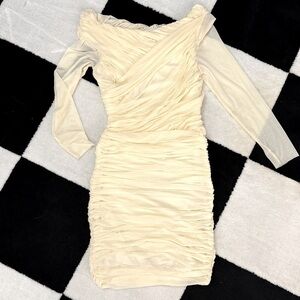 Halston Heritage Sarina Bodycon Ruched Jersey Mini Dress Cream White Size 10